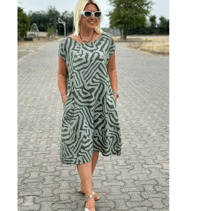 Damen nan knielanges A-Linien-Midikleid mit strukturierter Jacquardoptik und Rundhalsausschnitt Echo Archiv
