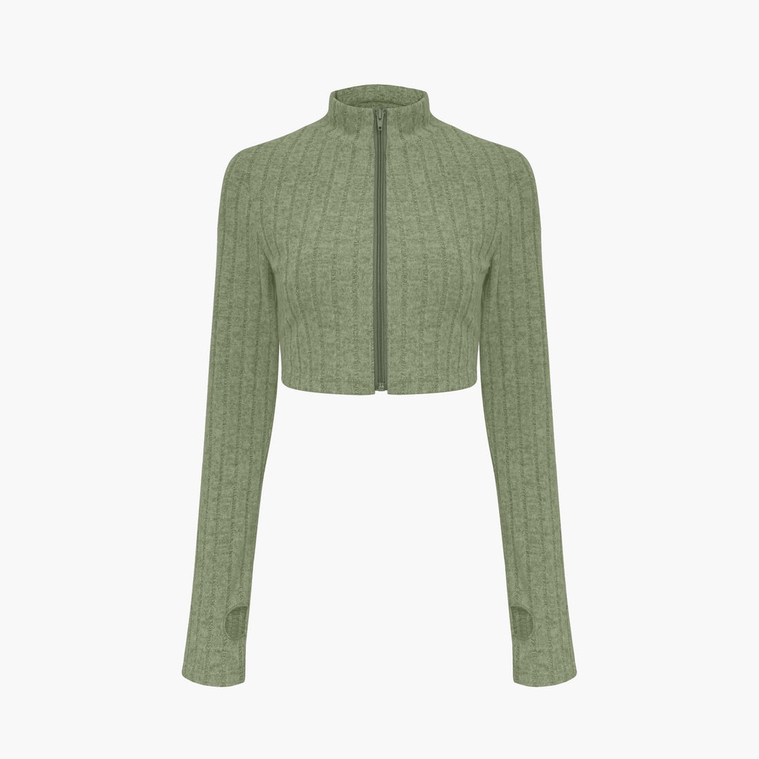 Damen Gerippter Strick-Zweiteiler mit Cropped Reißverschluss-Cardigan und High‑Waist Schlaghose – Élanora