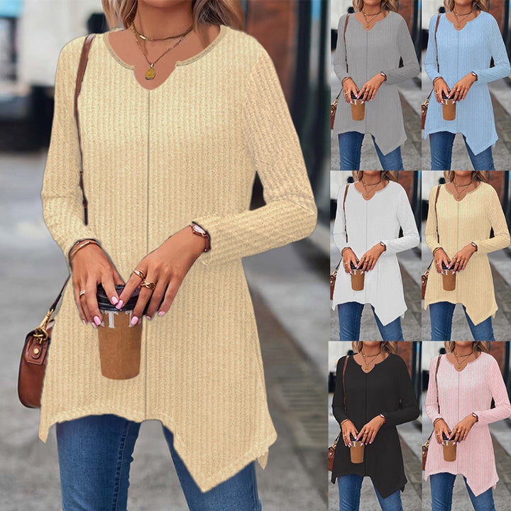 Damen Ripp Longsleeve Tunika mit asymmetrischem Saum Echoarchiv