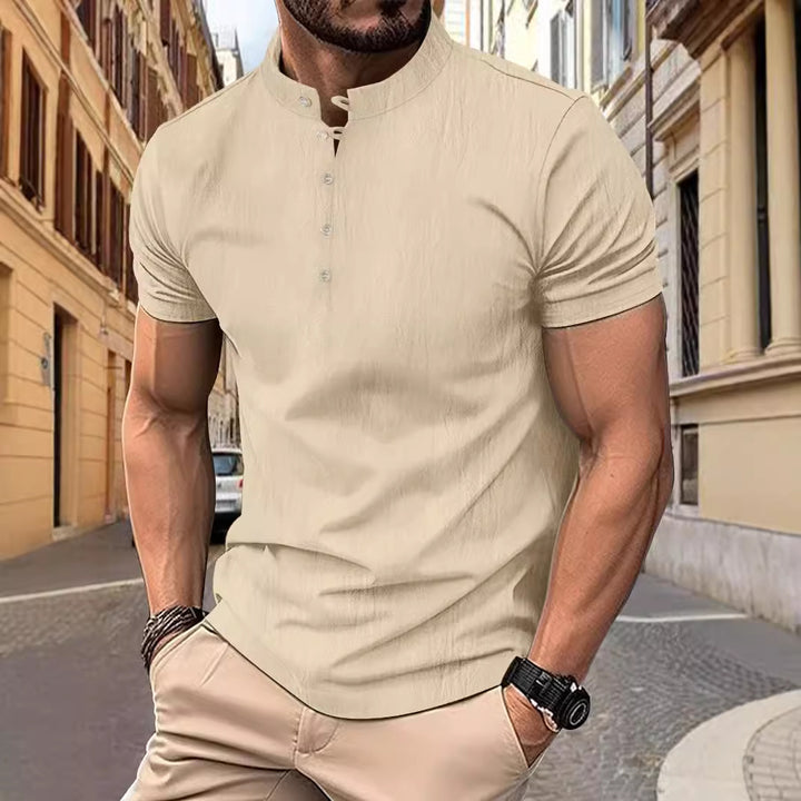 Herren Kurzarm Hemd mit Stehkragen und eleganten Knöpfen Echoarchiv