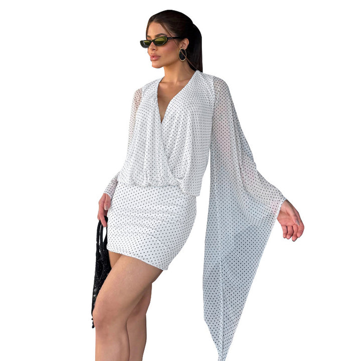 Damen lässiges Wickelkleid mit transparenten Ärmeln und schickem Design Echo Archiv