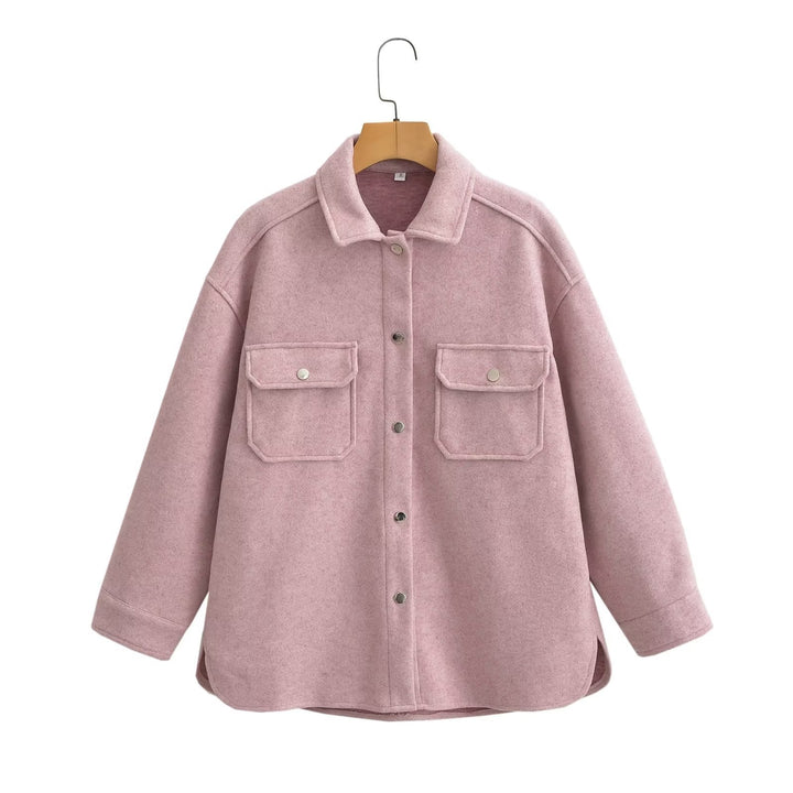 Damen Oversize Wollmix-Shacket mit Druckknopffront und aufgesetzten Pattentaschen Echo Archiv