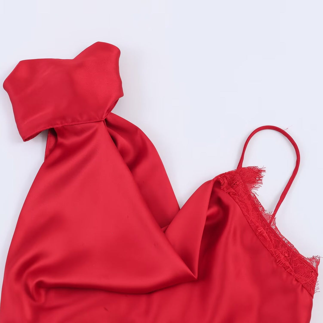 Damen elegantes Satin-Top mit asymmetrischem Saum und Spitzendetails Echo Archiv