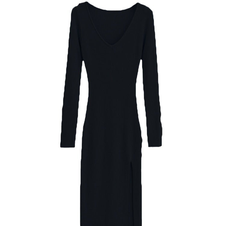 Damen Maxikleid mit elegantem V-Ausschnitt und seitlichem Schlitz Echo Archiv