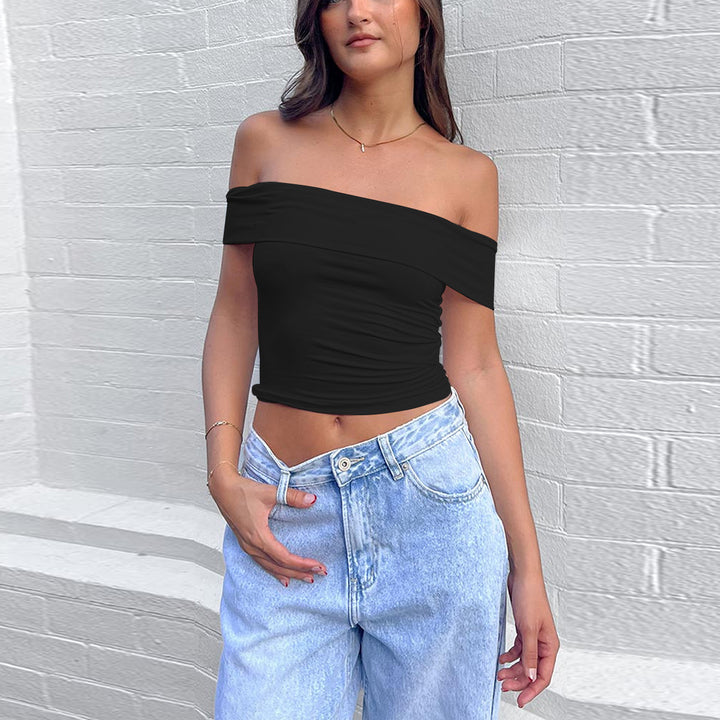 Damen Off-Shoulder Crop-Top aus elastischem Material mit figurformendem Design Echo Archiv