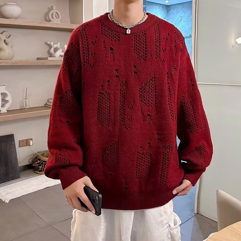 Herren lässiger Strickpullover mit einzigartigen Lochmustern Echoarchiv