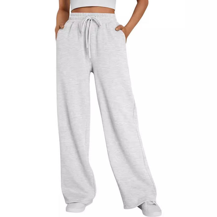 Damen weite Loungehose mit hohem Elastikbund, verstellbarem Kordelzug und fließender Palazzosilhouette – Avélisse