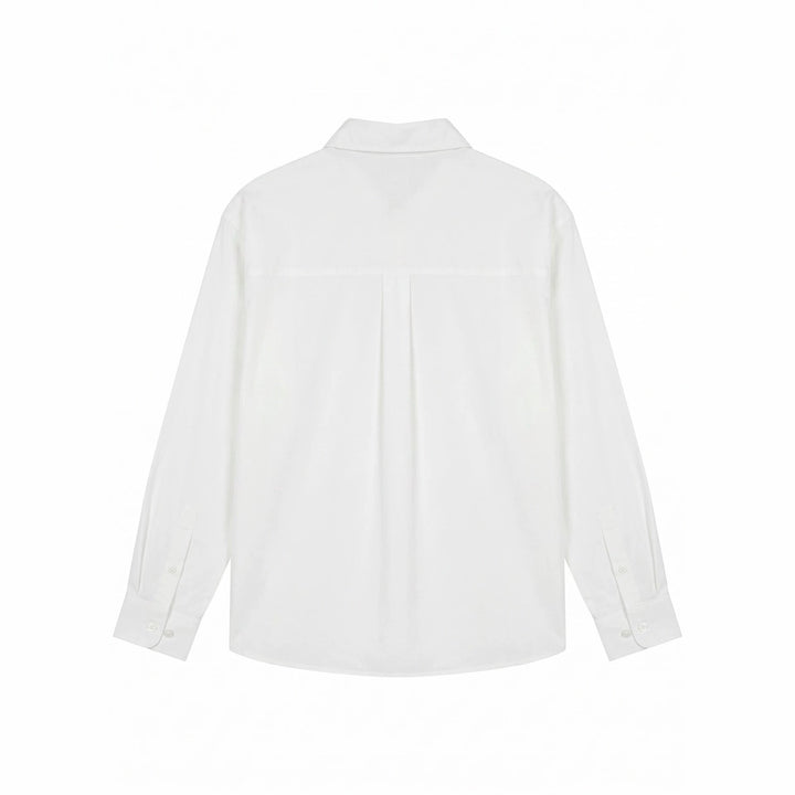 Damen Oversize-Hemdbluse mit feinen Stickapplikationen und verlängertem Saum Echoarchiv