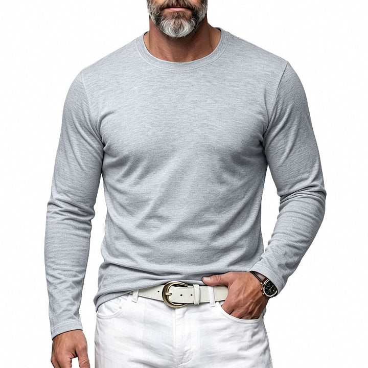 Herren Slim-Fit Baumwoll-Langarmshirt mit Rundhalsausschnitt Echoarchiv
