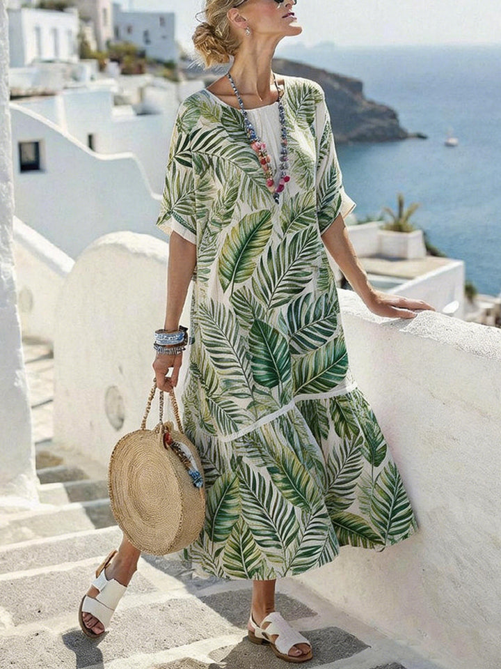 Damen Sommermaxikleid mit grafischem Muster und voluminösem Saum Echo Archiv