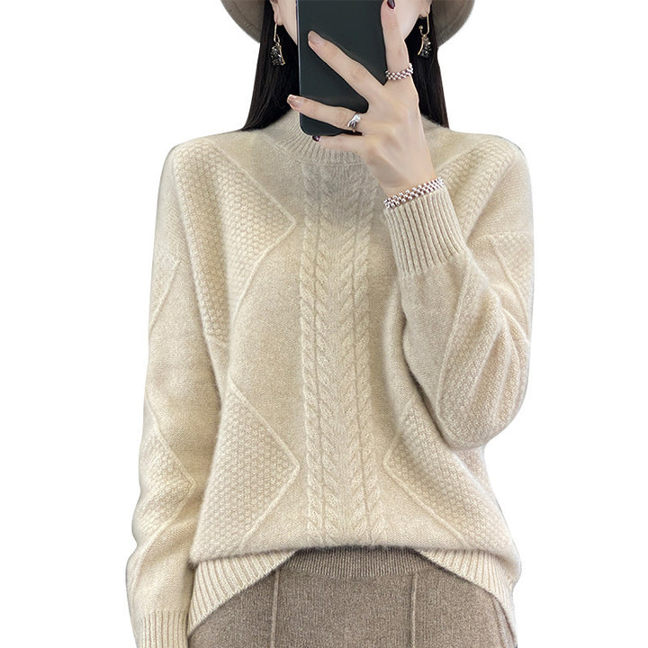 Damen Weicher Zopfstrick-Mockneckpullover mit Strukturpatches und flauschiger Mohair-Optik Echoarchiv