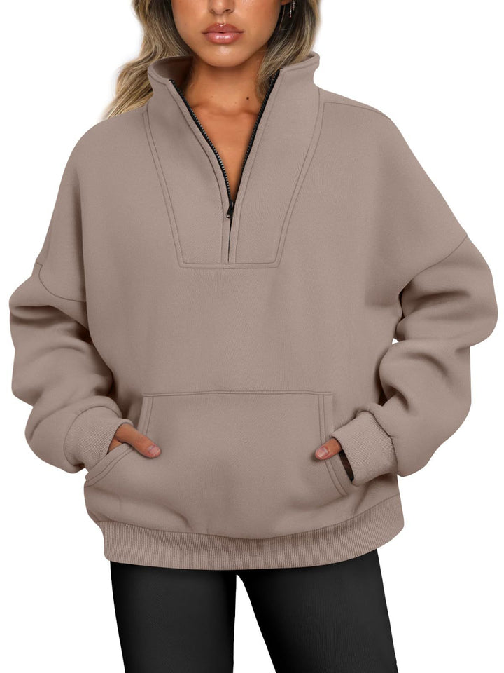 Damen nan oversized Halbzip-Hoodie mit hohem Stehkragen, Kängurutasche und gerippten Bündchen Echo Archiv