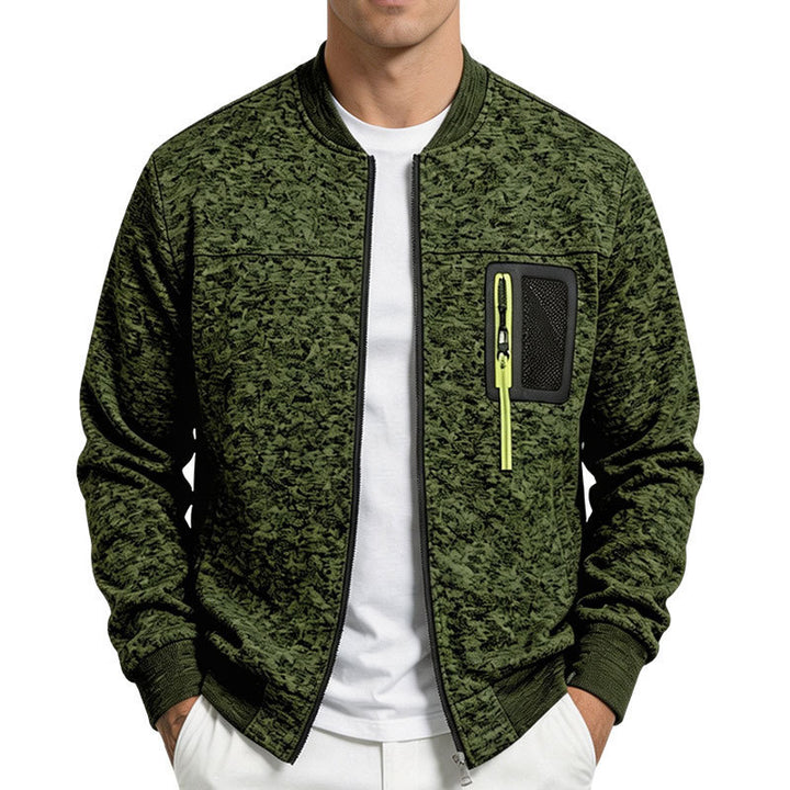 Herren strukturierte Bomberjacke mit Camouflage-Struktur und Reißverschluss-Brusttasche Echoarchiv