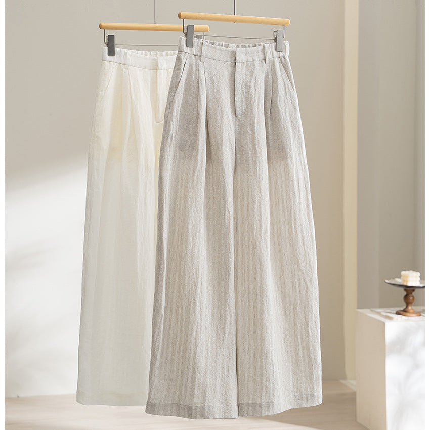 Damen Weite Leinenhose mit hoher Taille, Bundfalten und legerer Palazzosilhouette Echoarchiv