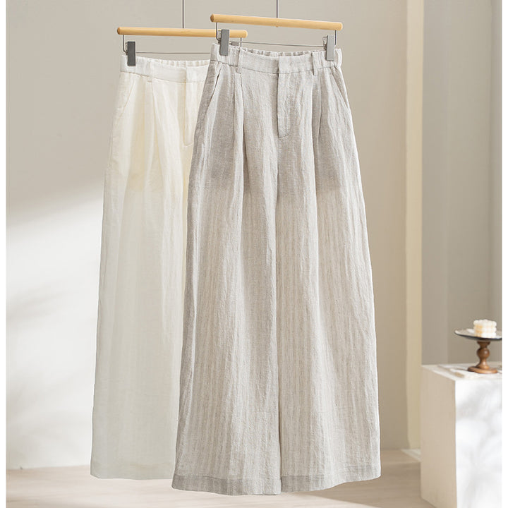 Damen Weite Leinenhose mit hoher Taille, Bundfalten und legerer Palazzosilhouette Echoarchiv