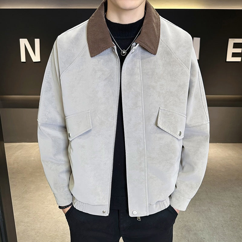 Herren Oversize Utility-Bomberjacke aus Kunstleder mit geripptem Saum und Hemdkragen Echoarchiv