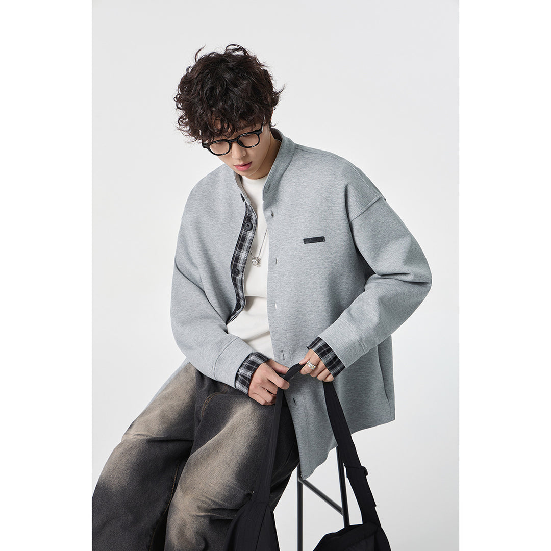 Unisex Oversize-Hemdjacke im Sweat-Overlay mit Stehkragen und karierter Innenmanschette Echoarchiv
