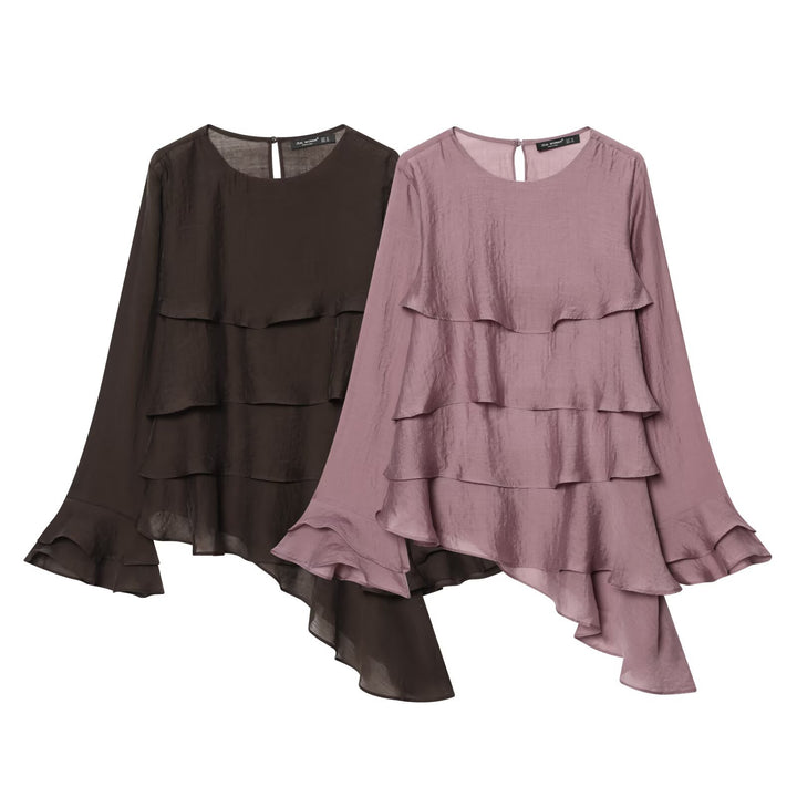 Damen Chiffon-Rüschenshirt mit mehrlagigem Volant und asymmetrischem Saum Echo Archiv