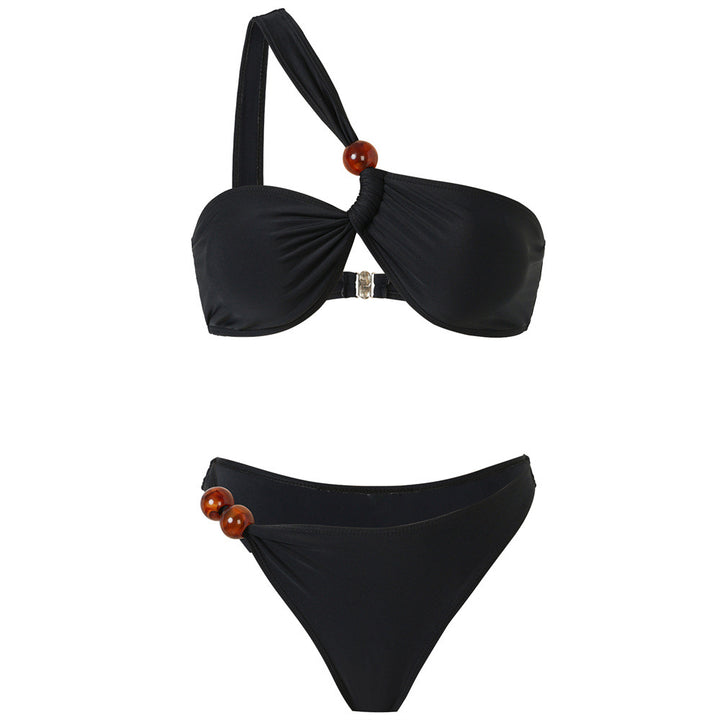 Damen Bikini-Set mit asymmetrischem Halter-Neck und dekorativen Hosenknöpfen Echo Archiv