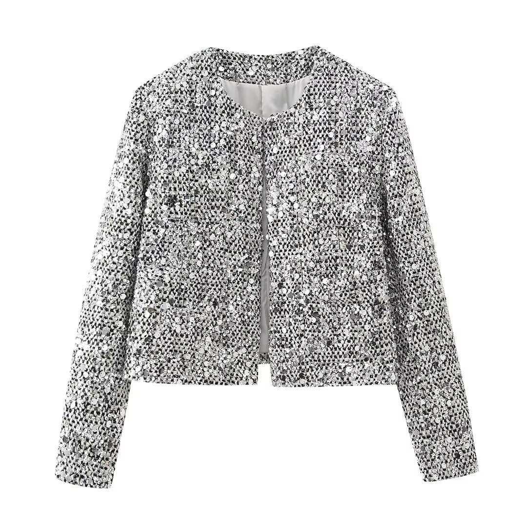Damen nan strukturierte Boucléjacke mit Stehkragen, aufgesetzten Taschen und elastischem Saum Echo Archiv
