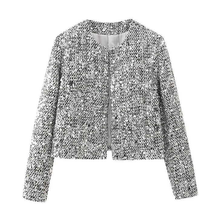 Damen nan strukturierte Boucléjacke mit Stehkragen, aufgesetzten Taschen und elastischem Saum Echo Archiv