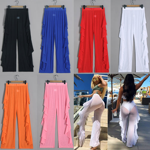 Damen transparente Strandhose mit asymmetrischem Rüschenbesatz Echo Archiv
