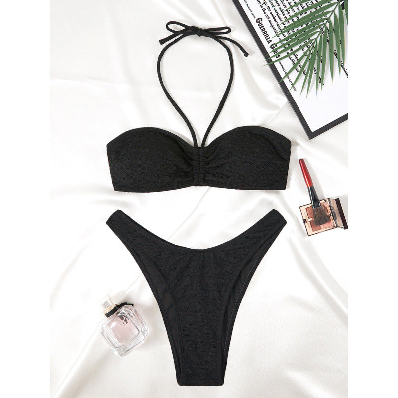 Damen Bandeau Bikini mit verstellbaren Trägern und exquisitem Texturmuster Echo Archiv