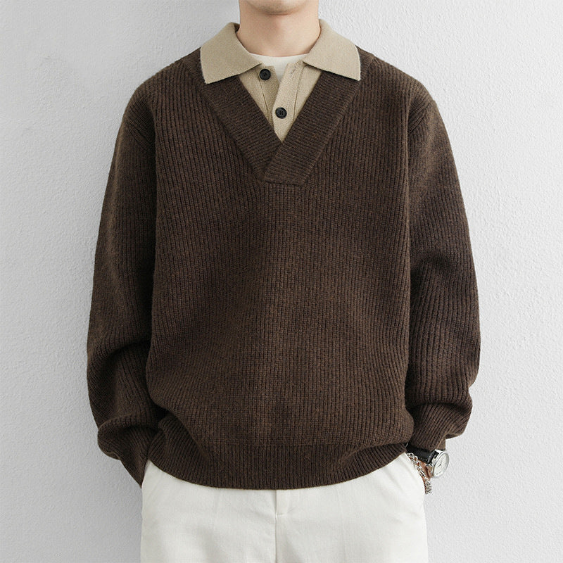 Herren Modischer V-Ausschnitt Pullover mit strukturierten Rippdetails Echoarchiv