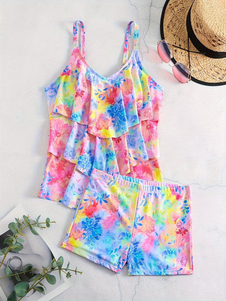 Damen Freizeit-Badeoberteil mit leichtem Rüschendesign und Shorts Echo Archiv