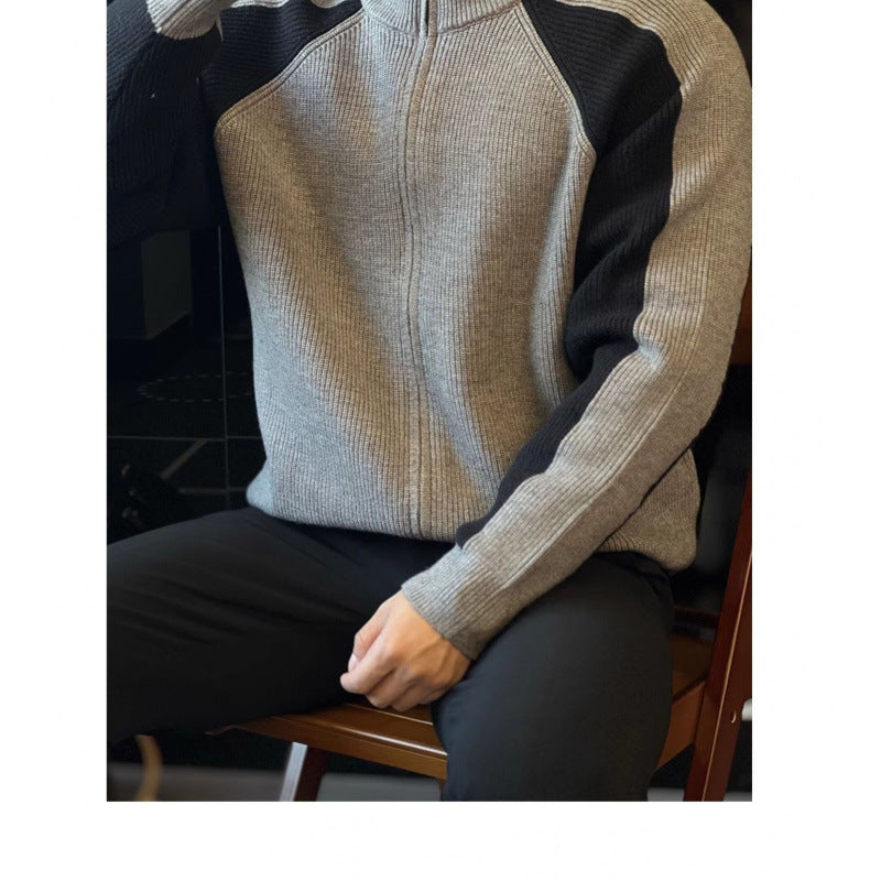 Herren Strick-Zipjacke mit Kontrastpanele, Stehkragen und markanter Rippenstruktur Echoarchiv