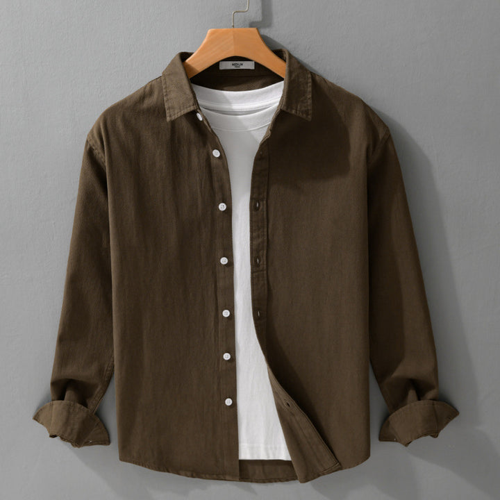 Herren Texturiertes Baumwoll-Hemdjacken-Overshirt im Relaxed-Fit mit Kentkragen Echoarchiv