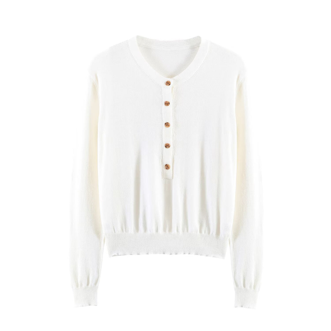 Damen Feiner Strickpullover mit Henley-Knopfleiste, V-Ausschnitt und gerafftem Bund Echo Archiv
