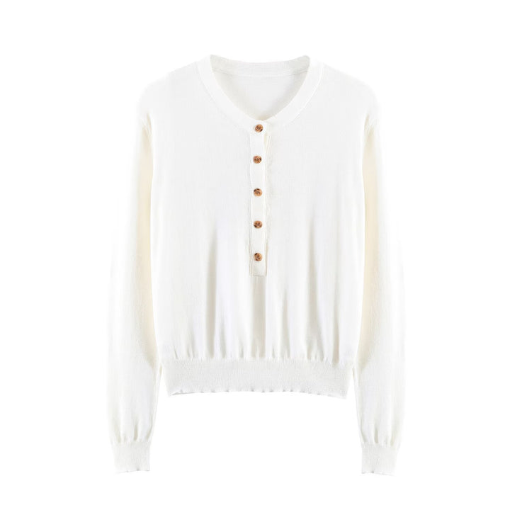 Damen Feiner Strickpullover mit Henley-Knopfleiste, V-Ausschnitt und gerafftem Bund Echo Archiv