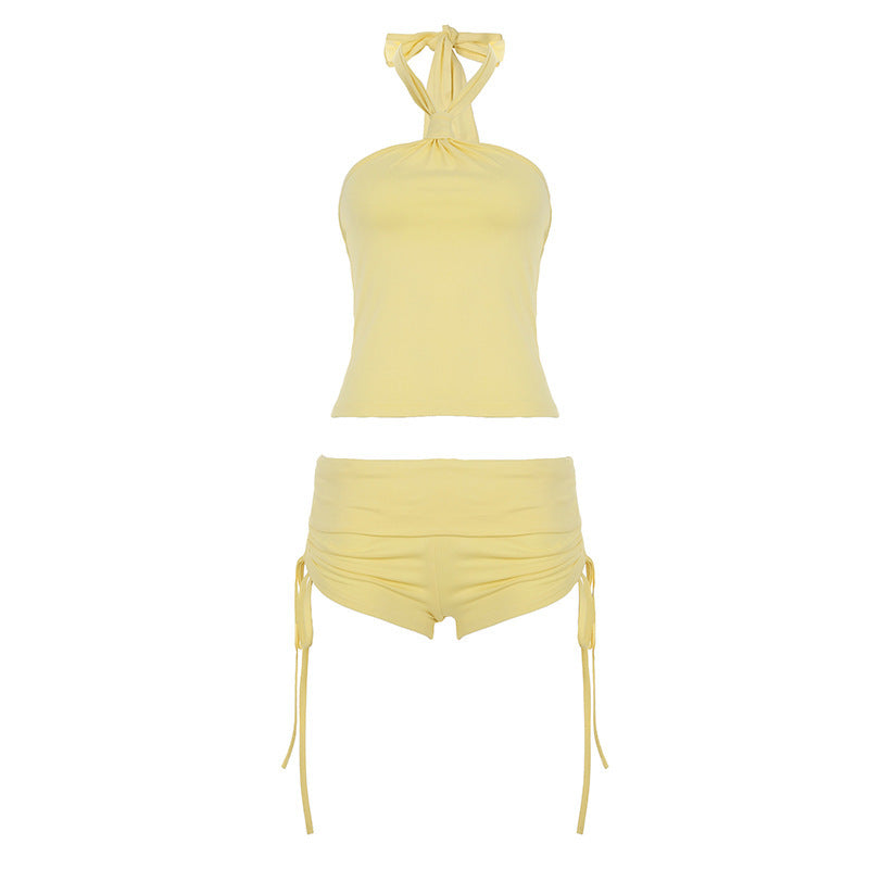 Damen hochwertiges Badeanzug-Set mit verstellbarem Haltertop und Rüschenhosen Echo Archiv