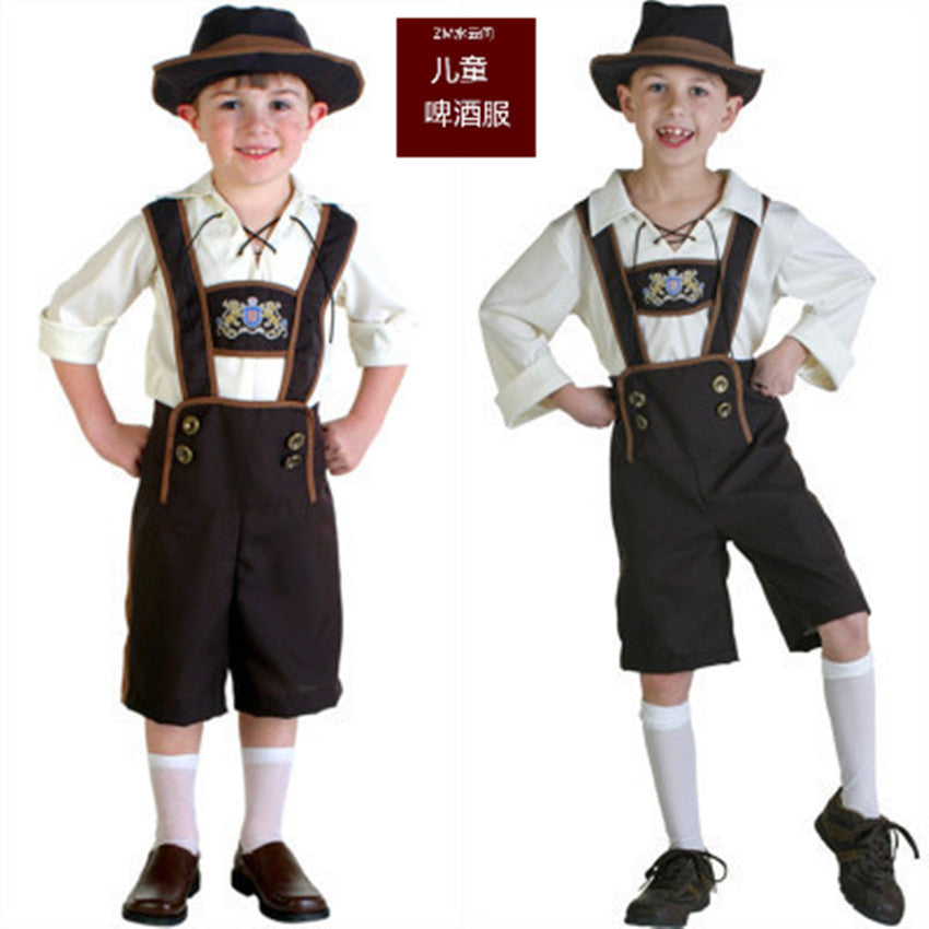 Herren nan traditionelles Kindertrachten-Set mit Kniebundhose, dekorativen Hosenträgern und Filzhut Echo Archiv