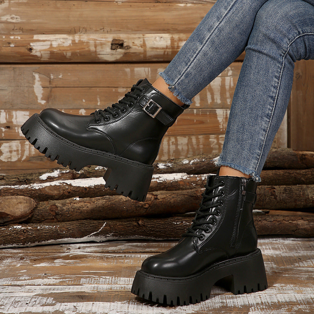 Damen Robuste Schnürstiefel mit Stylischem Profilsohle Echoarchiv