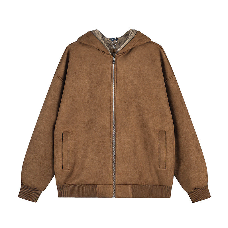 Damen Kapuzen-Zipjacke aus Veloursimitat mit Teddyfutter und gerippten Bündchen Echoarchiv