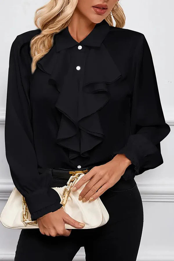 Damen Elegante Rüschenbluse mit Volants, Hemdkragen und Manschetten – Élovi