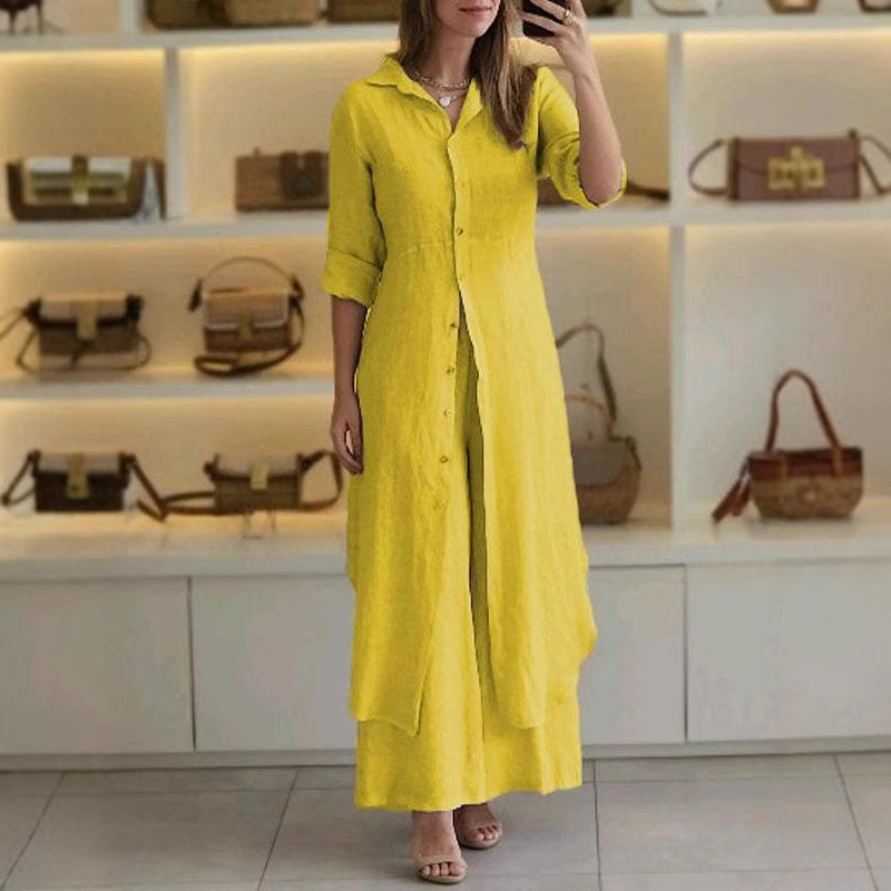 Damen nan langes Leinen-Hemdblusenkleid mit durchgehender Knopfleiste, Hemdkragen und dezentem A-Linien-Schnitt Echo Archiv