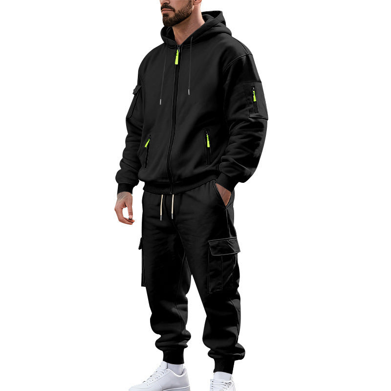 Herren nan urbanes Funktions-Cargo-Sweatset mit Kapuzenjacke, Reißverschlusstaschen und konisch zulaufender Cargo-Jogger Echo Archiv