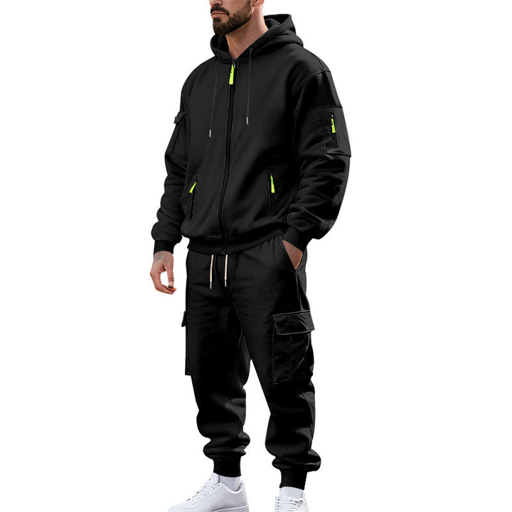 Herren nan urbanes Funktions-Cargo-Sweatset mit Kapuzenjacke, Reißverschlusstaschen und konisch zulaufender Cargo-Jogger Echo Archiv