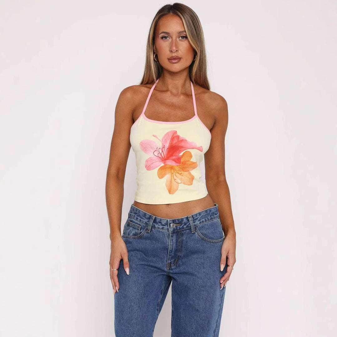 Damen Crop-Top mit floralem Druck und verstellbaren Trägern Echo Archiv