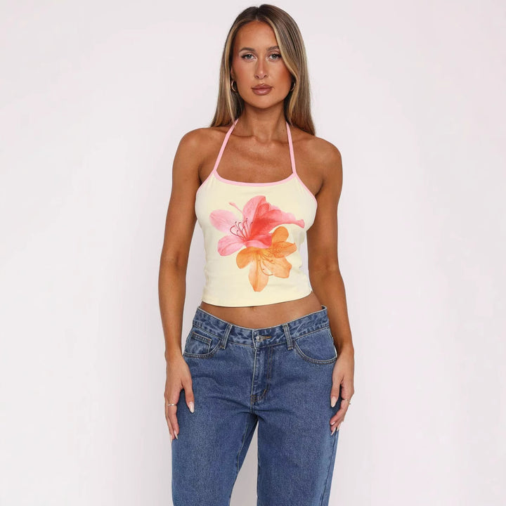Damen Crop-Top mit floralem Druck und verstellbaren Trägern Echo Archiv