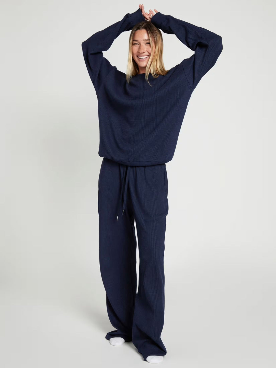 Damen Waffelstrick-Loungewear-Set mit Oversized-Sweater und Kordel-Jogginghose – Avérine