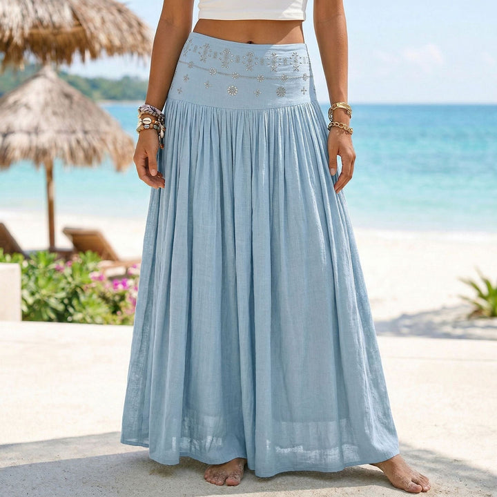 Damen nan maxi-Volantrock mit besticktem Bund und feinen Falten Echo Archiv