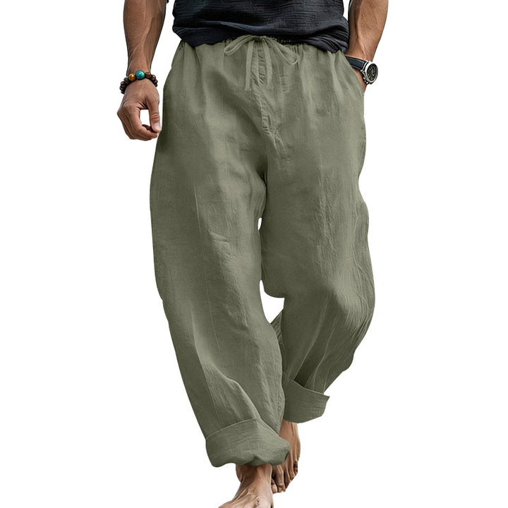 Herren Locker geschnittene Leinen-Loungehose mit Kordelzug, Umschlagsaum und Taschen – Sorevano