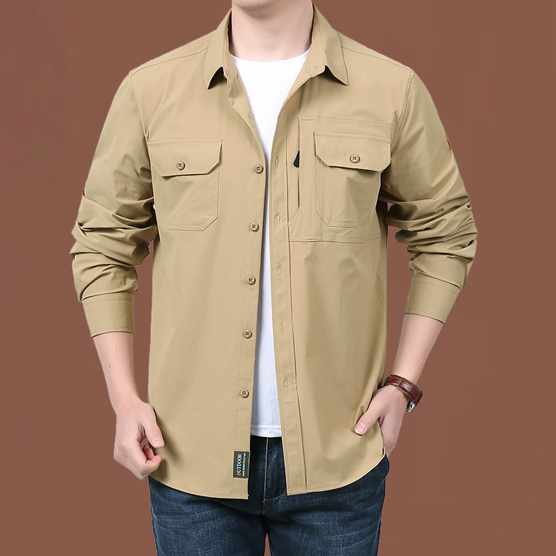 Herren nan modernes Travel-Langarmhemd mit Stretch-Material, verdeckter Knopfleiste und doppelfachen Klappbrusttaschen Echo Archiv