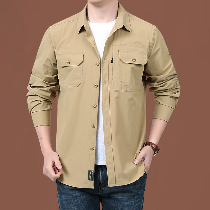 Herren nan modernes Travel-Langarmhemd mit Stretch-Material, verdeckter Knopfleiste und doppelfachen Klappbrusttaschen Echo Archiv