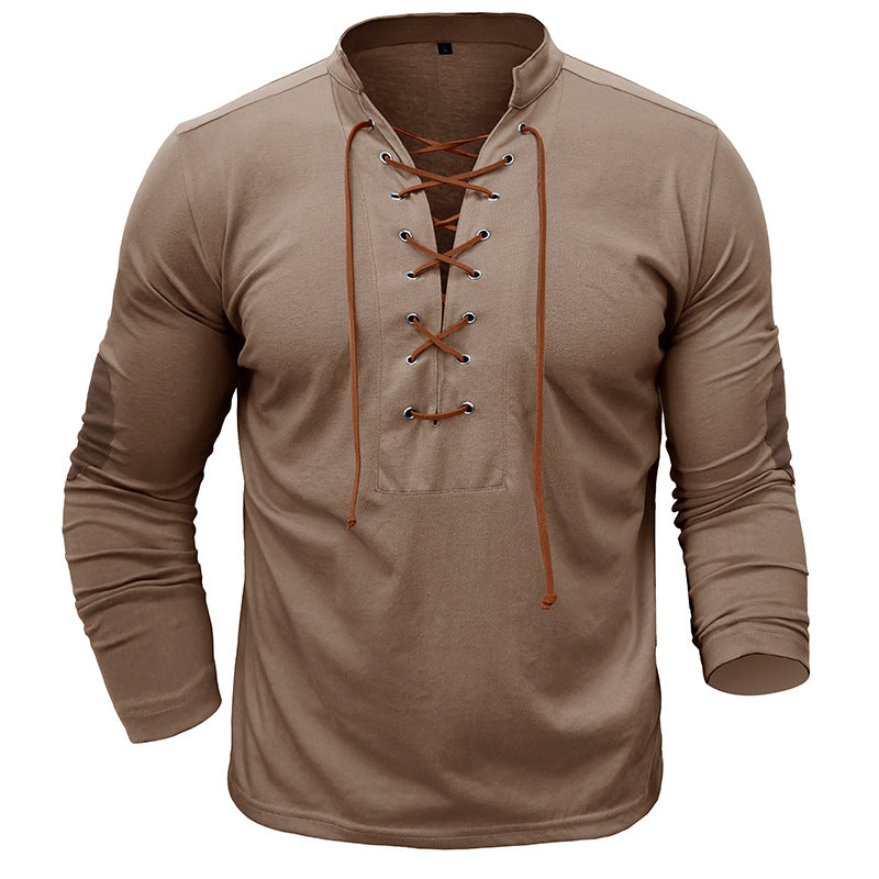 Herren Langarmshirt mit Schnürung und modernen Akzenten Echoarchiv