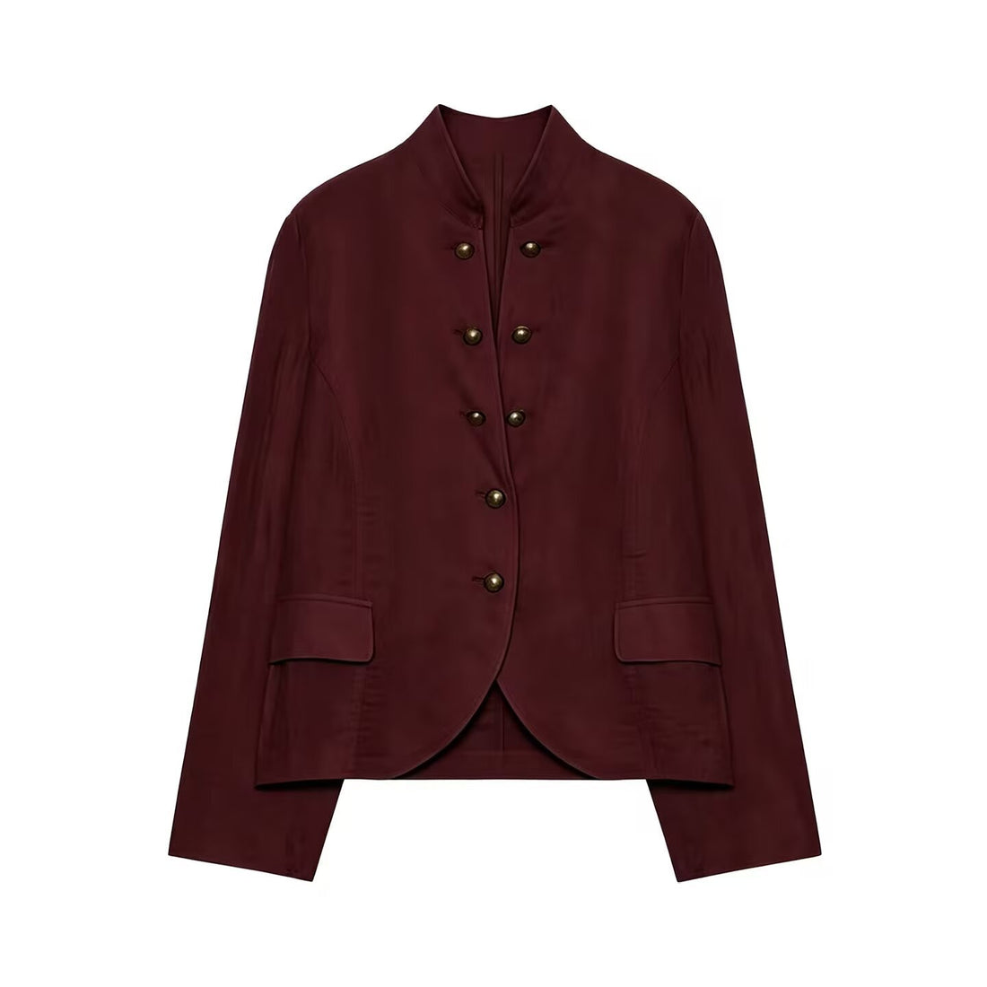 Damen Taillierter Stehkragen-Blazer mit dekorativen Metallknöpfen Echoarchiv